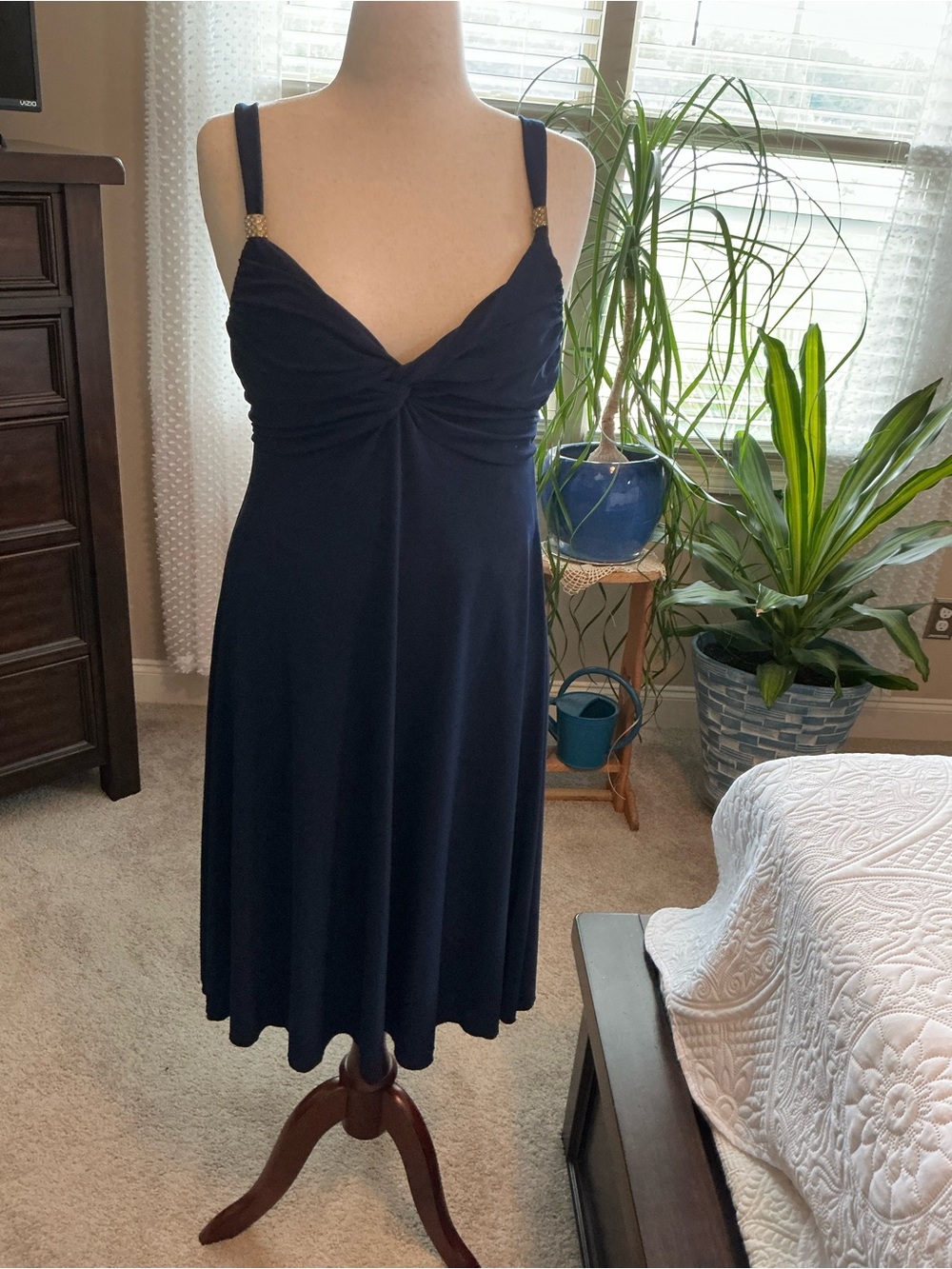 Women's Navy Blue Twist-Front Dress